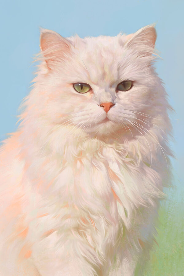 White cat with green eyes