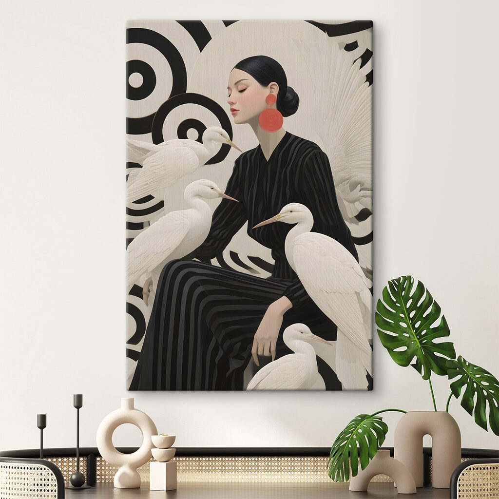 Woman sitting with white birds Woman sitting with white birds