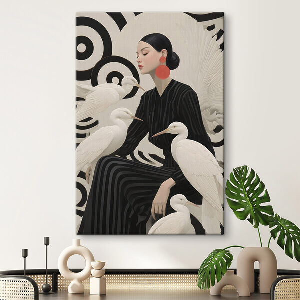 Woman sitting with white birds Woman sitting with white birds
