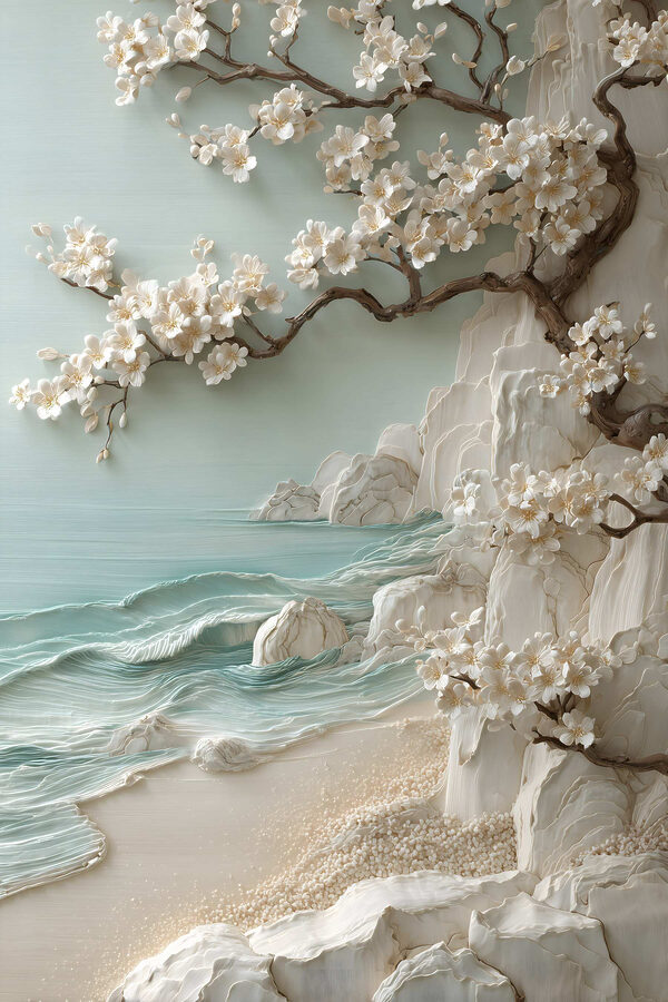 Tree with white flowers on a beach Tree with white flowers on a beach