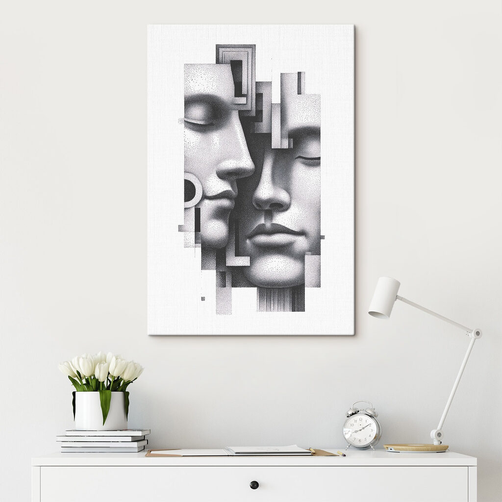 Black and white image of two faces Black and white image of two faces