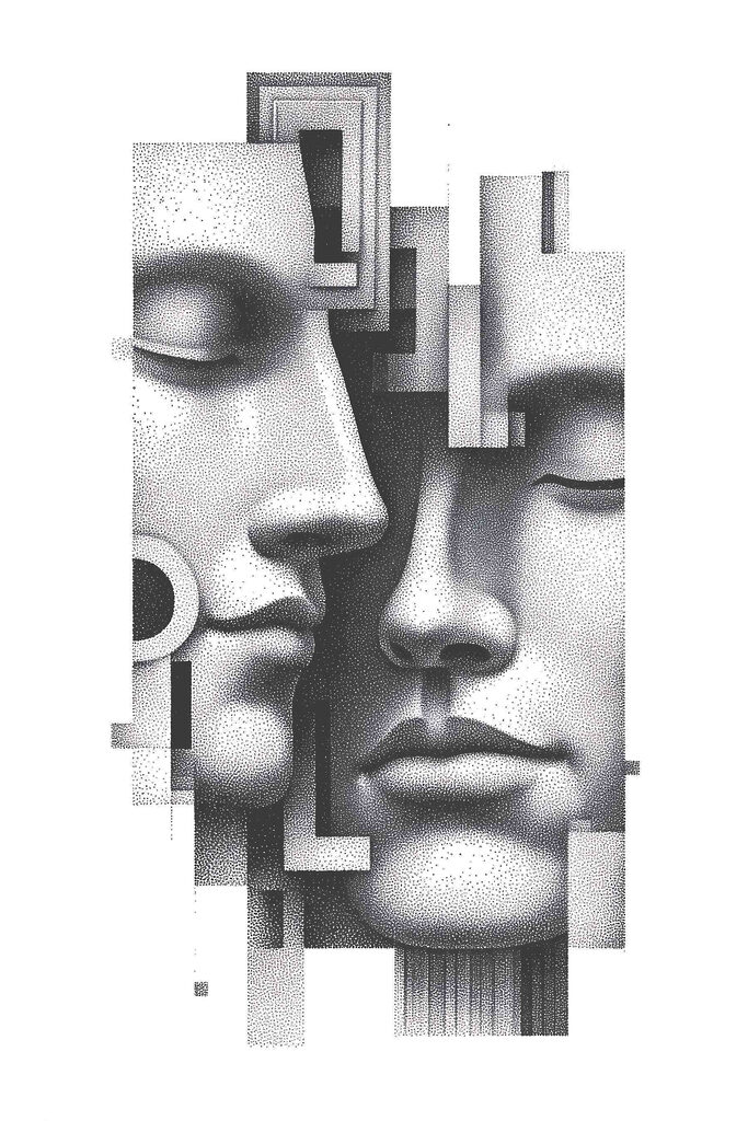 Black and white image of two faces Black and white image of two faces