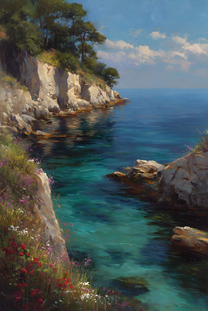 Painting of a body of water Painting of a body of water