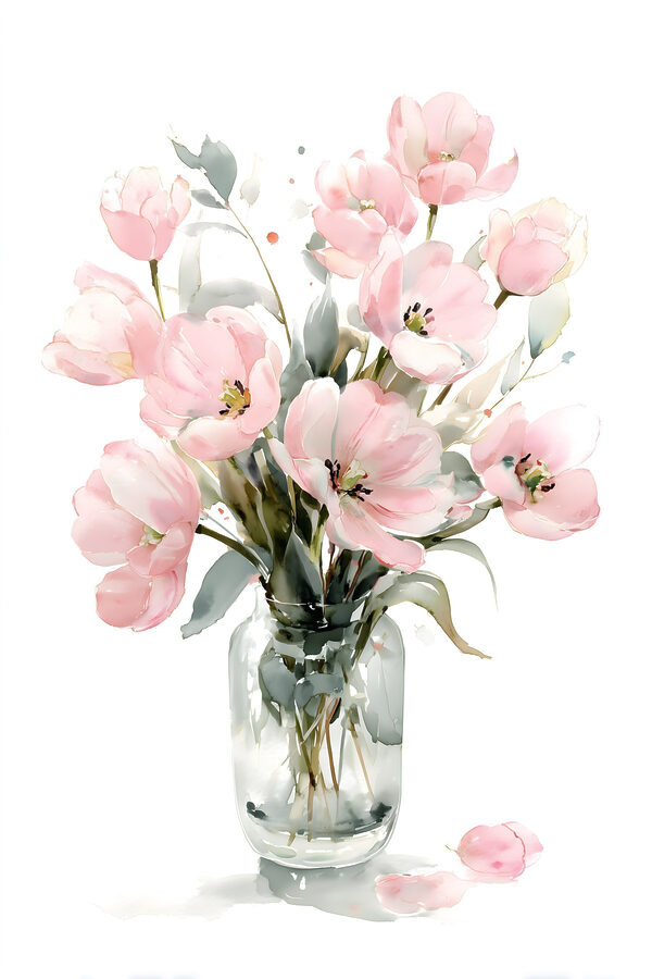 Watercolor of flowers in a glass vase Watercolor of flowers in a glass vase