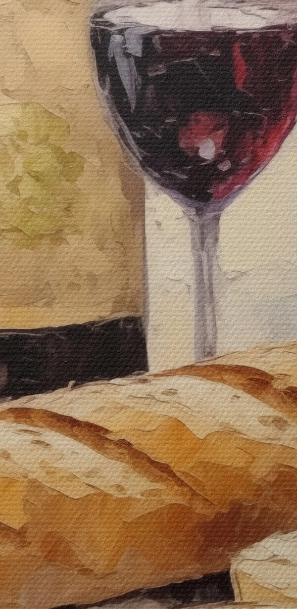 Painting of wine bottles and grapes