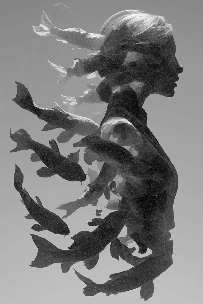 Woman with fish in her hair Woman with fish in her hair