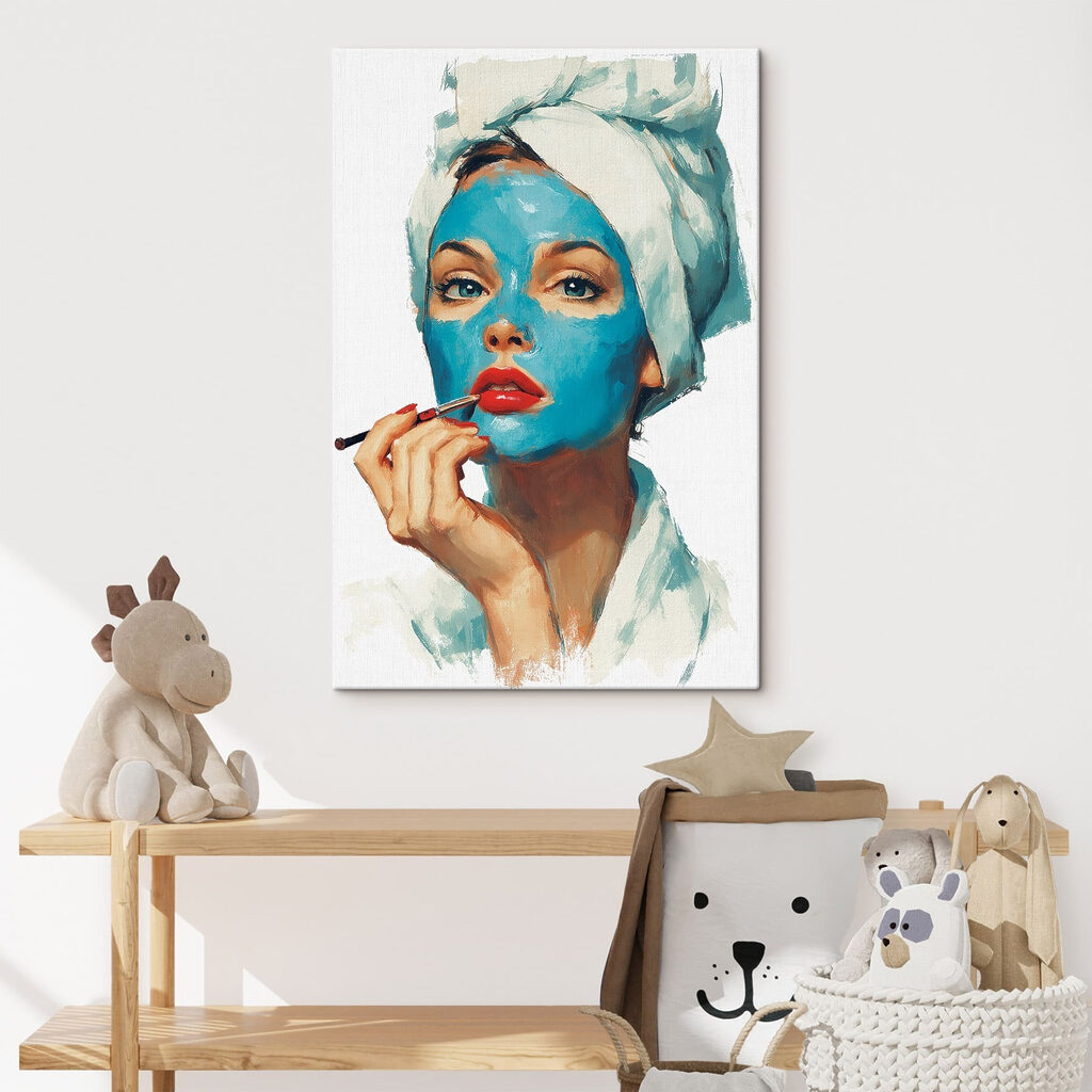 Woman with a blue mask on her face Woman with a blue mask on her face