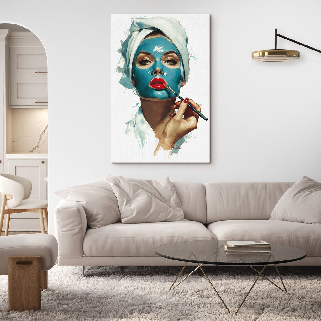 Woman with a blue mask on her face Woman with a blue mask on her face