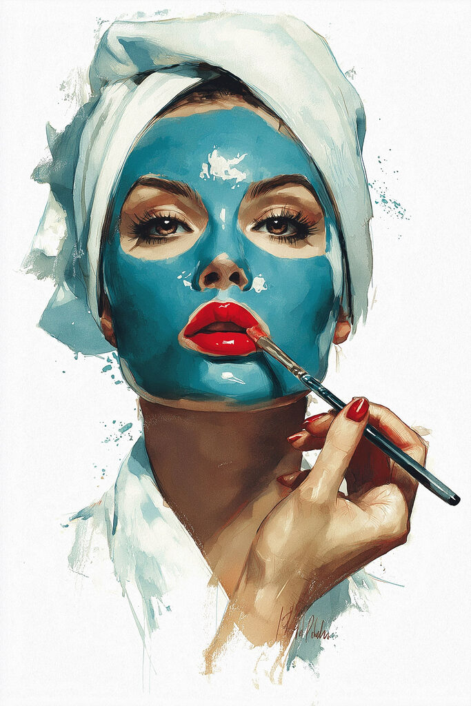 Woman with a blue mask on her face Woman with a blue mask on her face