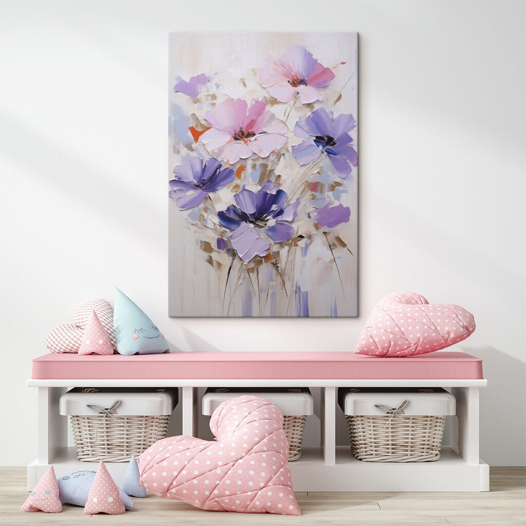 Painting of flowers on a white surface Painting of flowers on a white surface