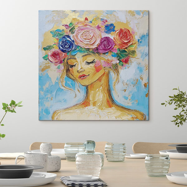 Painting of a woman with flowers in her hair