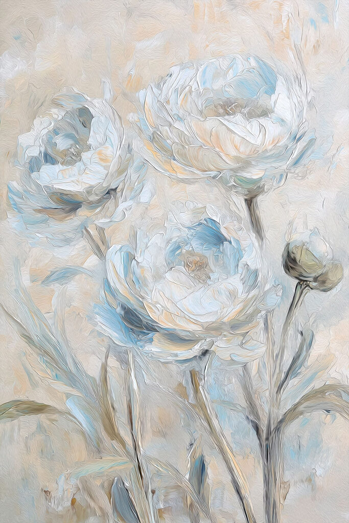Painting of flowers on a white surface Painting of flowers on a white surface
