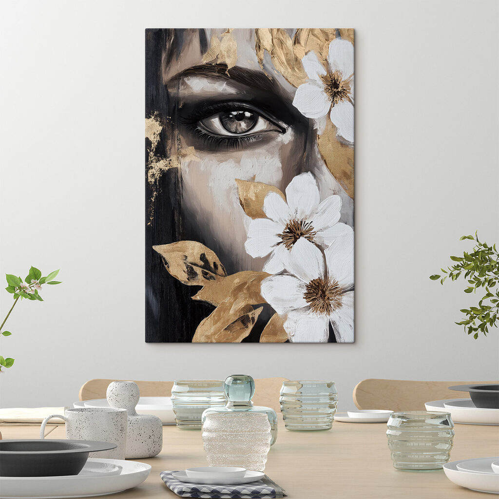 Painting of a woman's eye and flowers