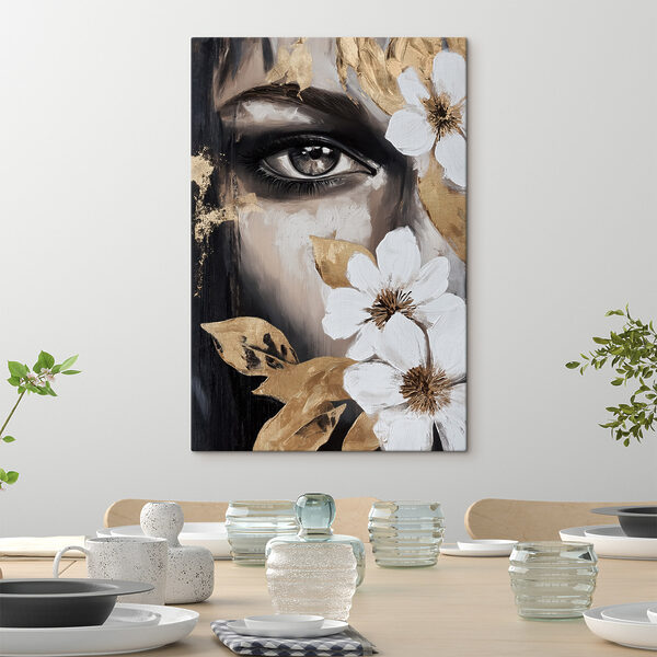 Painting of a woman's eye and flowers