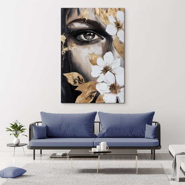 Painting of a woman's eye and flowers