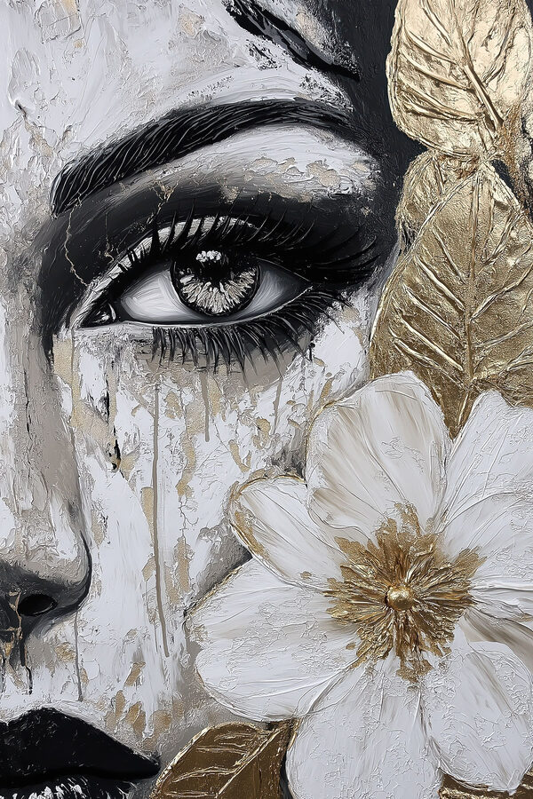 - Striking portrait with flower detail
