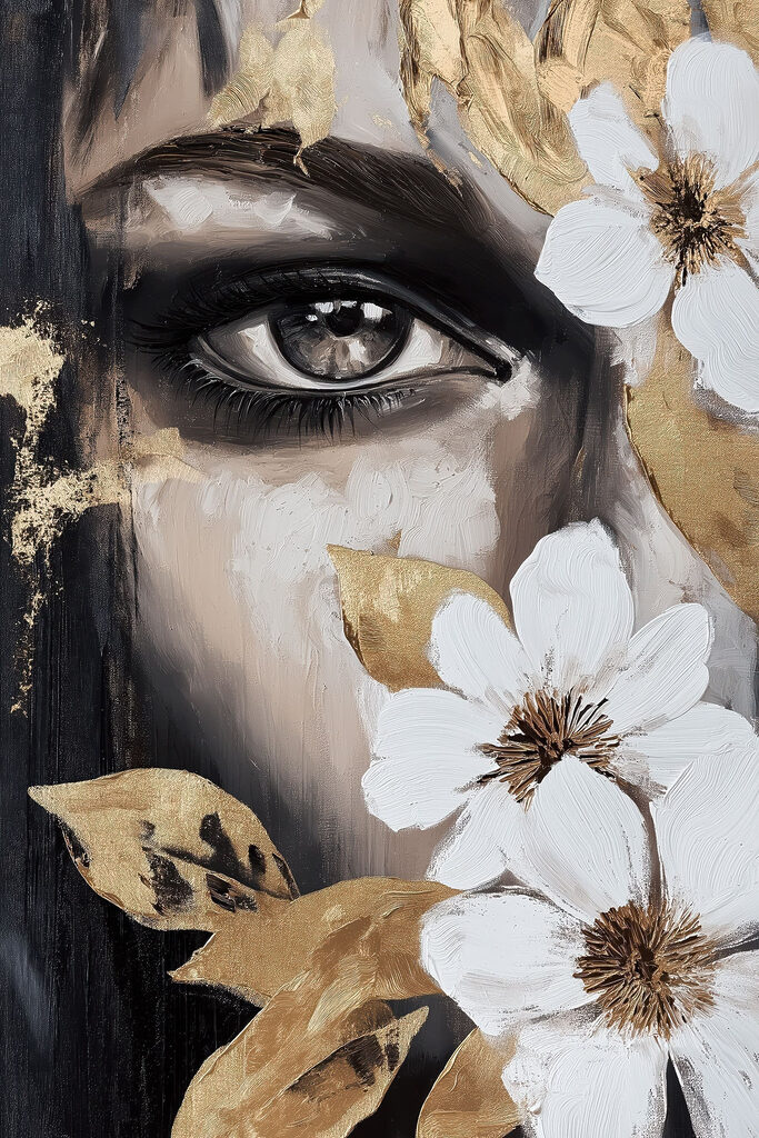 Painting of a woman's eye and flowers