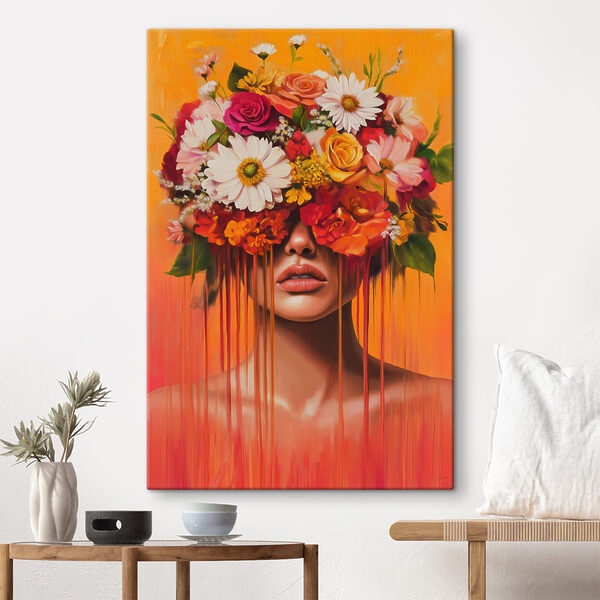 Wandbilder Gemälde einer Frau mit Blumen im Haar