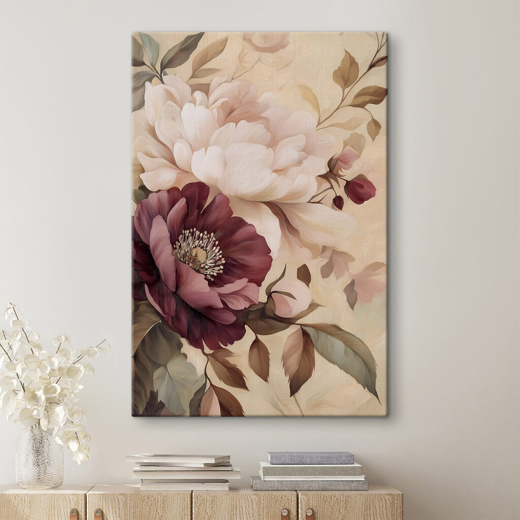 - Lush blooms in soft pastel hues