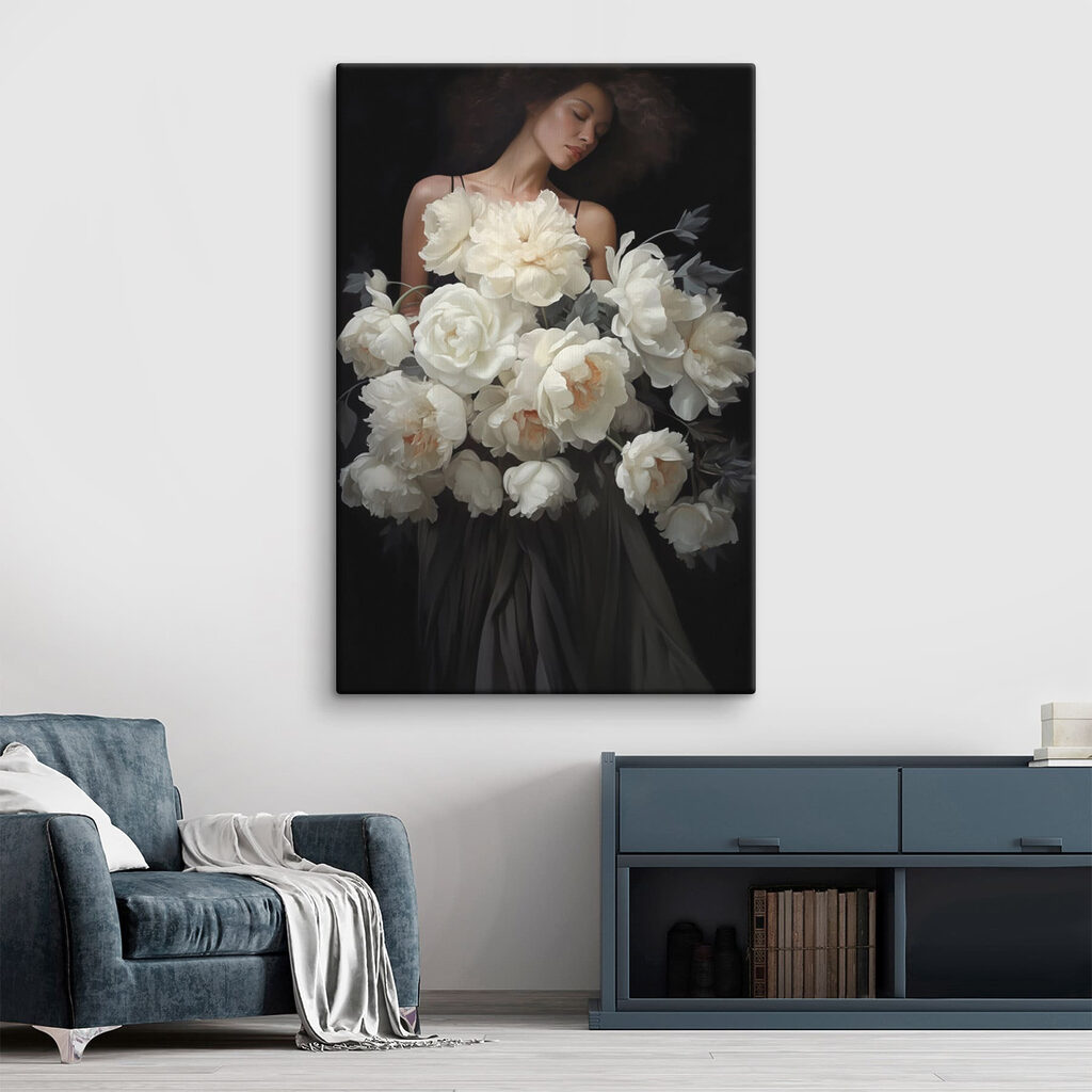 Woman holding a large bouquet of flowers Woman holding a large bouquet of flowers