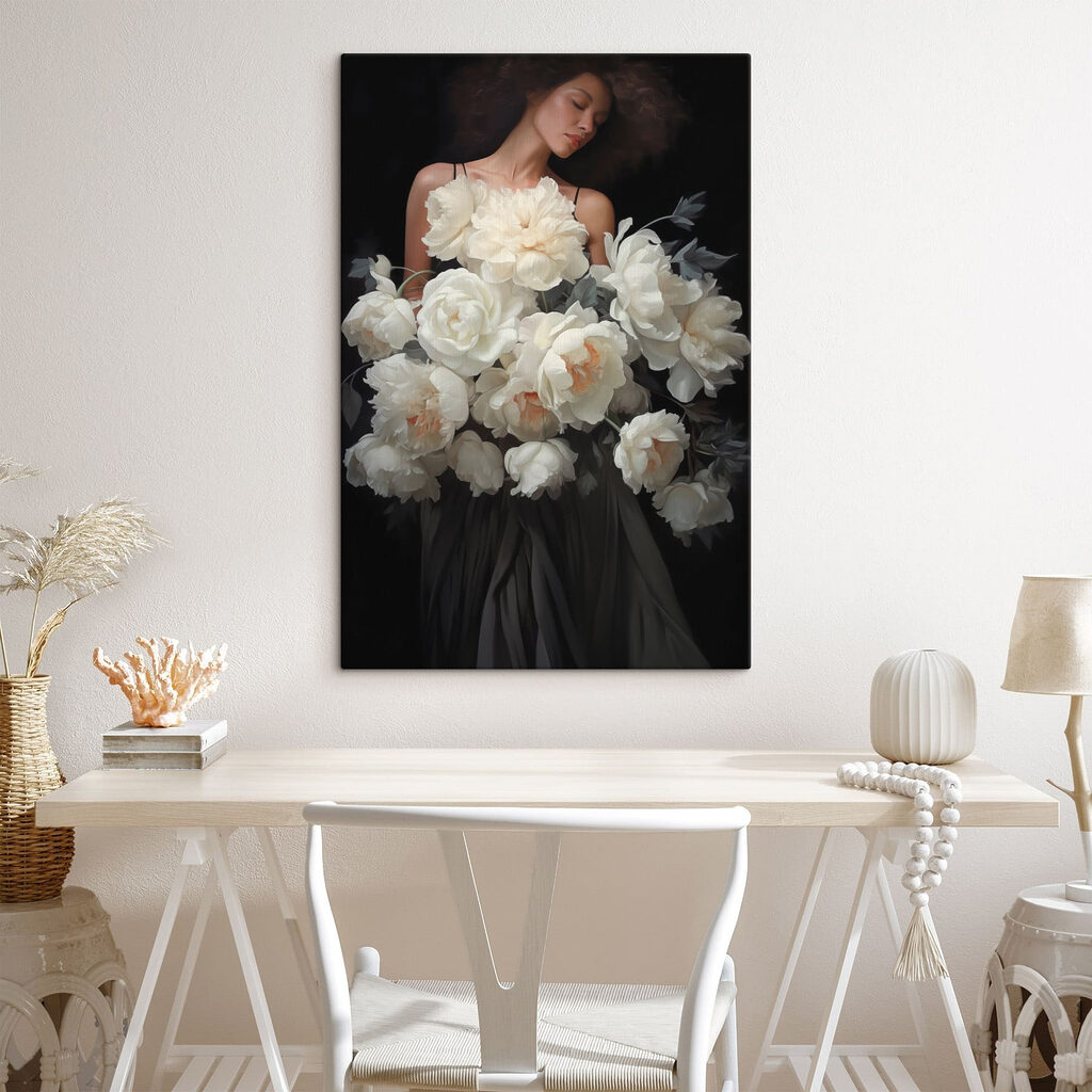 Woman holding a large bouquet of flowers Woman holding a large bouquet of flowers