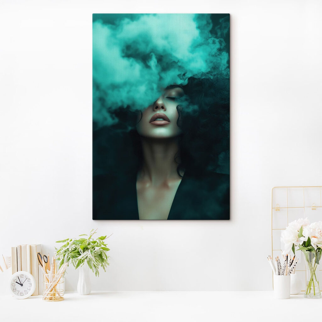 Woman with smoke coming out of her face