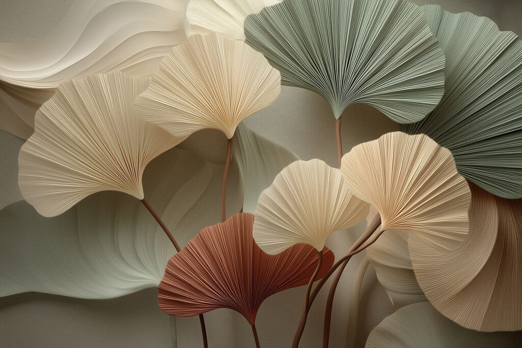 Group of leaves with a white background