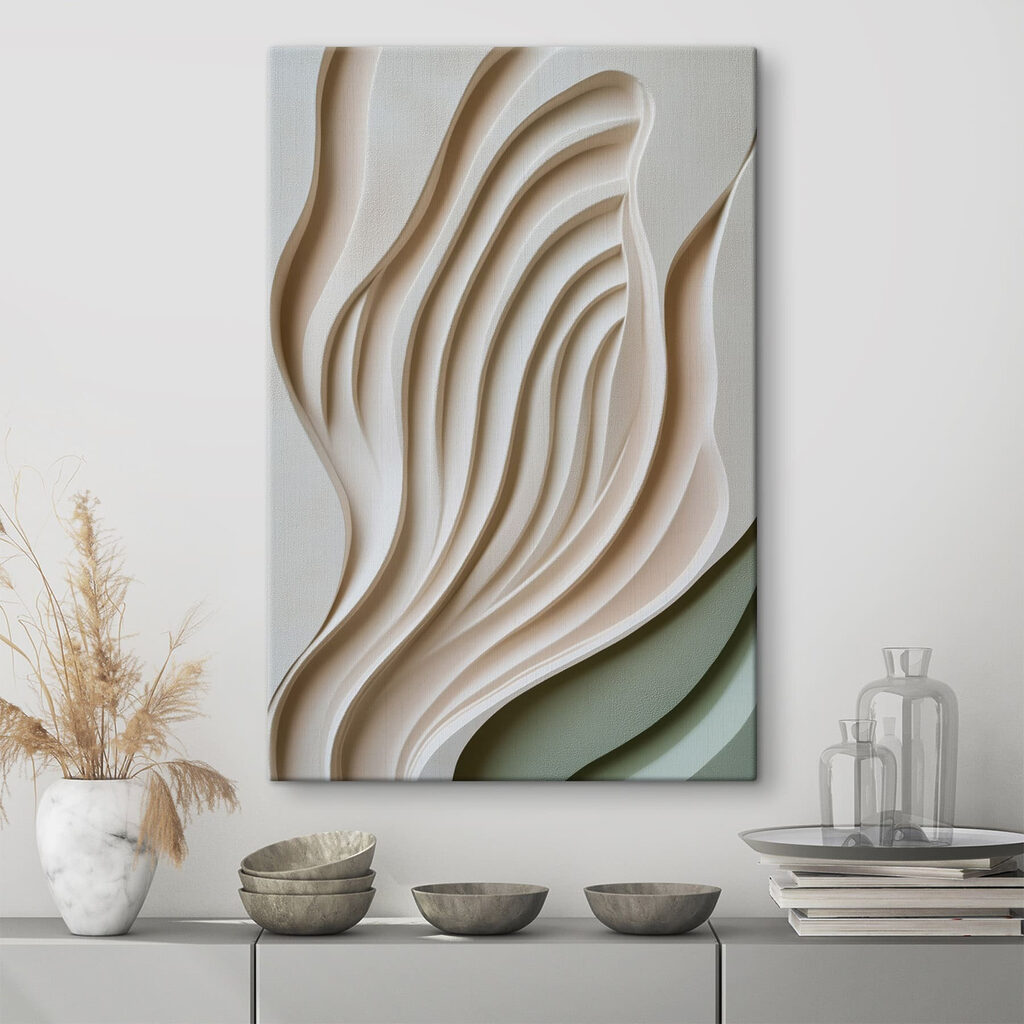 White and grey wall with wavy lines