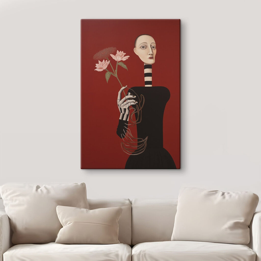 Painting of a woman holding flowers Painting of a woman holding flowers