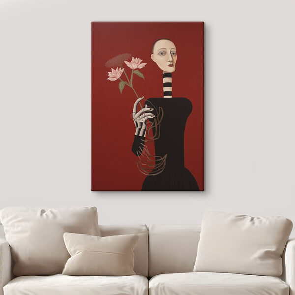 Painting of a woman holding flowers Painting of a woman holding flowers