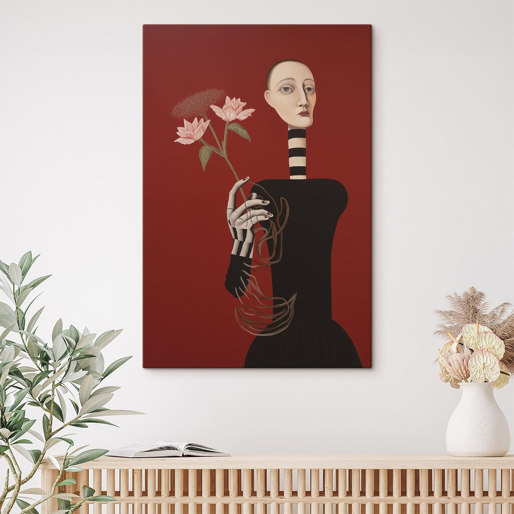 Painting of a woman holding flowers Painting of a woman holding flowers