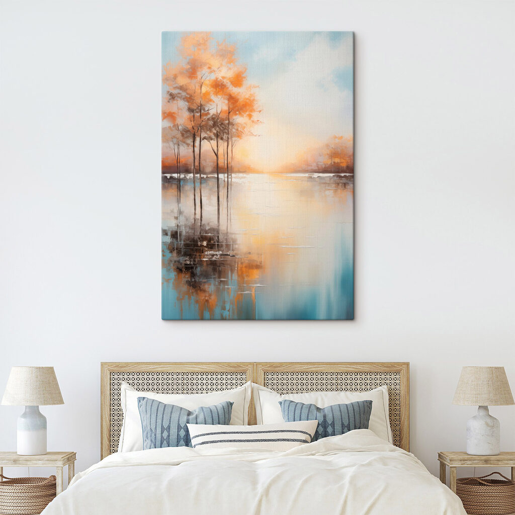 Painting of trees in a lake Painting of trees in a lake