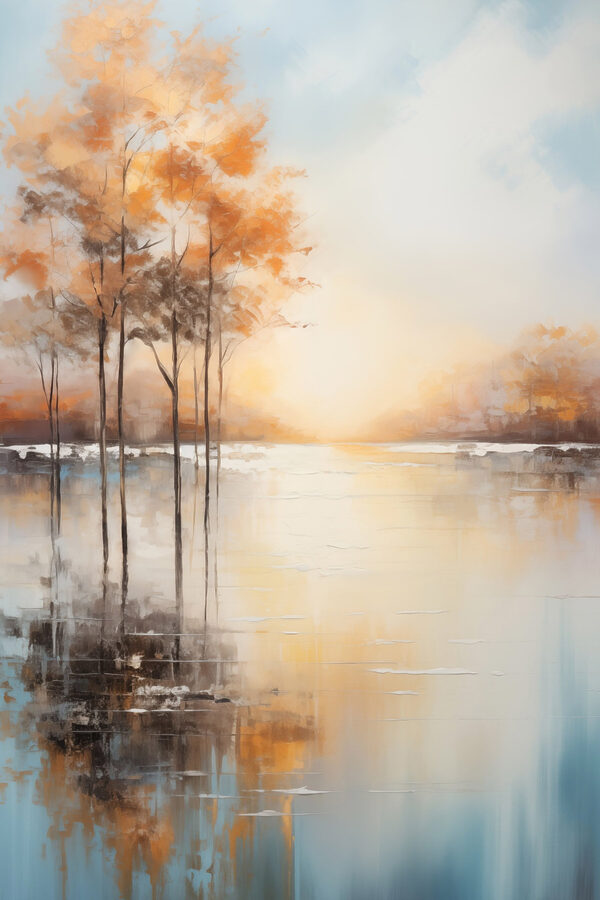 Painting of trees in a lake Painting of trees in a lake
