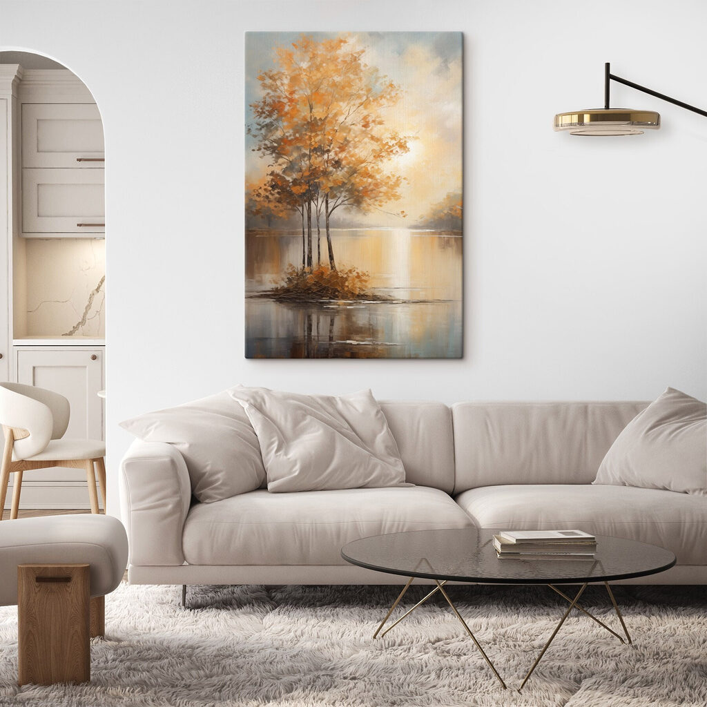 Painting of trees in a lake