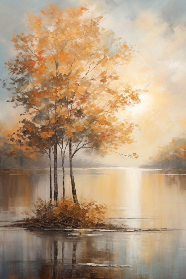 Painting of trees in a lake