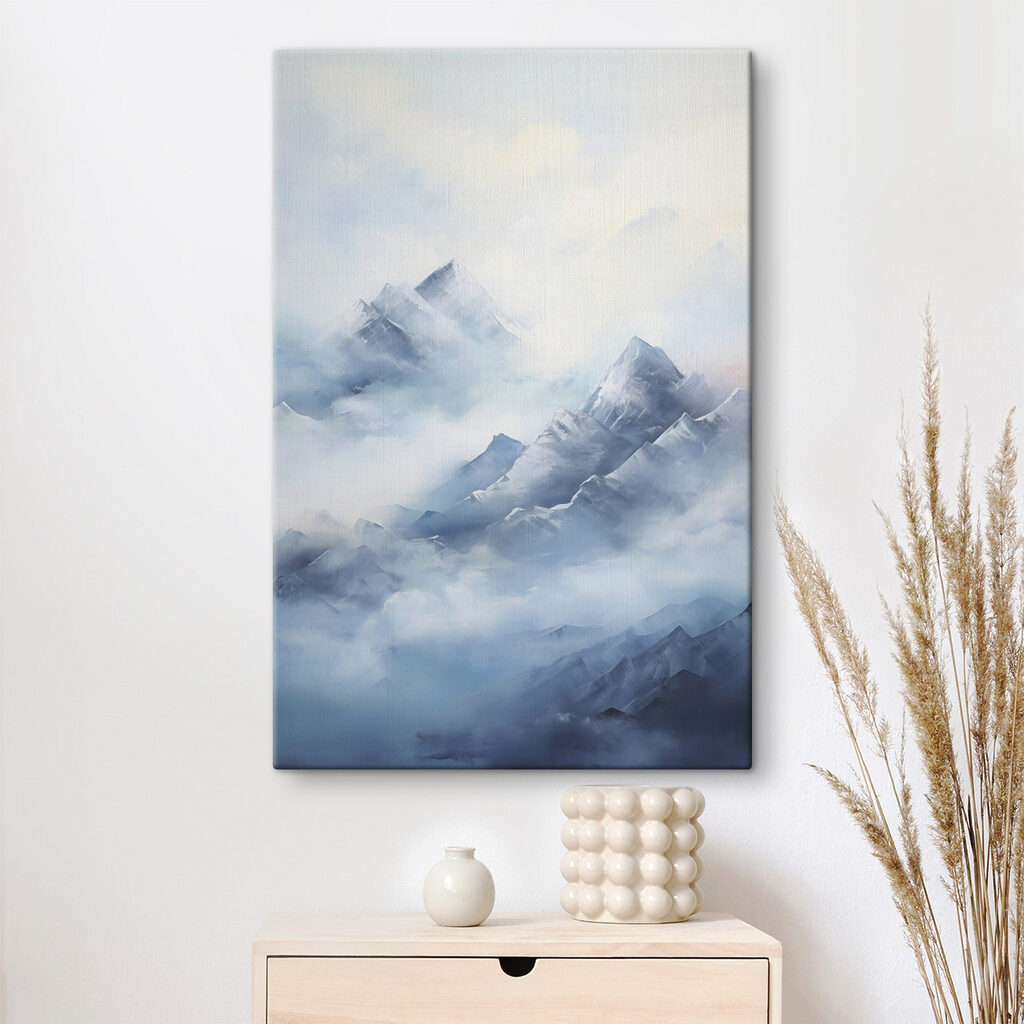 Painting of mountains in the clouds Painting of mountains in the clouds