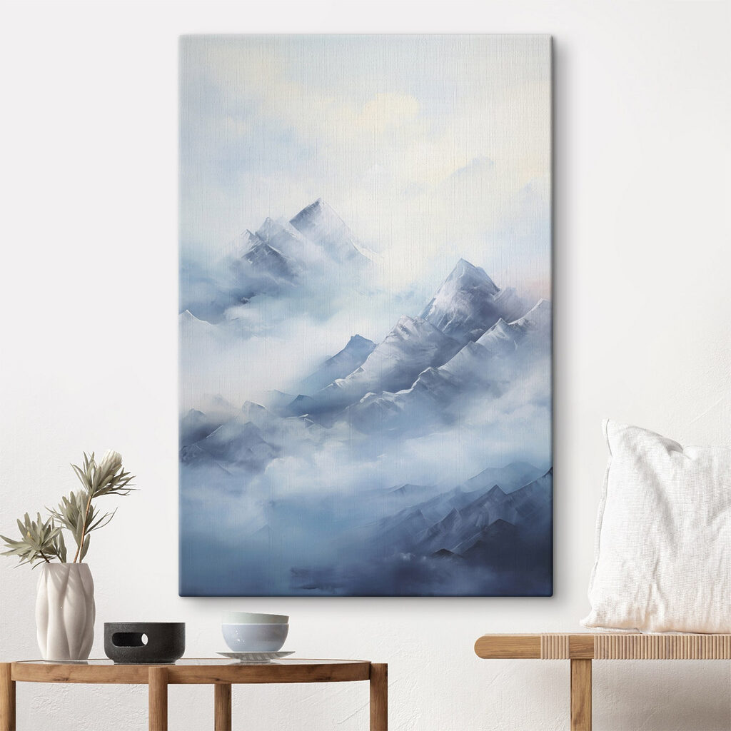 Painting of mountains in the clouds Painting of mountains in the clouds