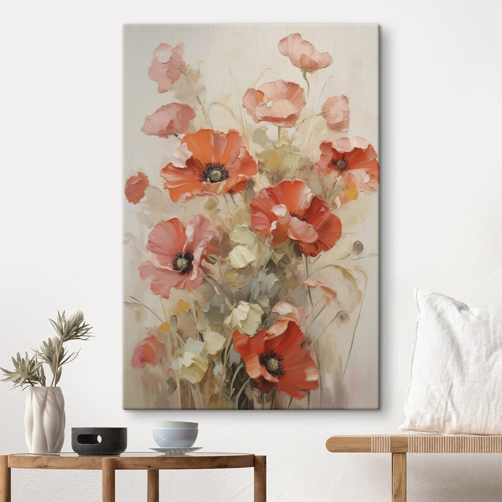 Painting of flowers on a white surface Painting of flowers on a white surface