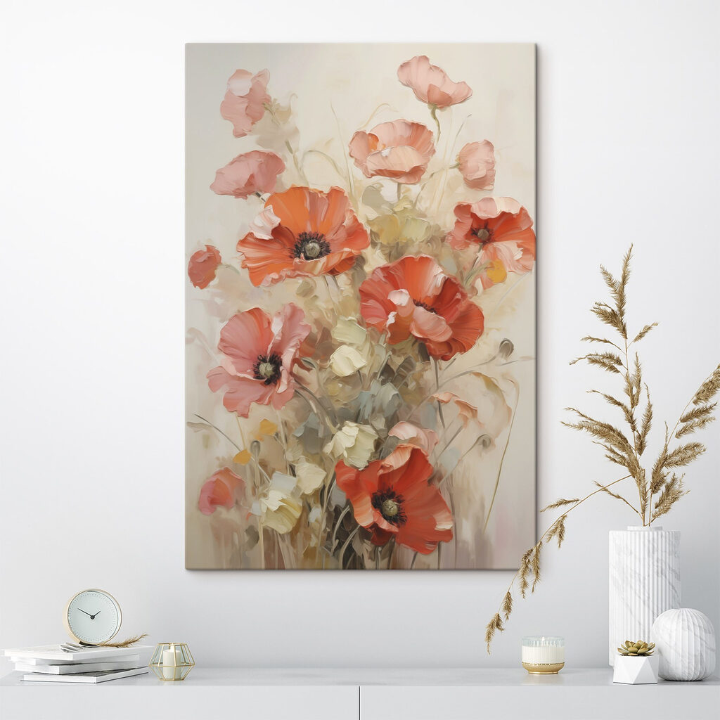 Painting of flowers on a white surface Painting of flowers on a white surface