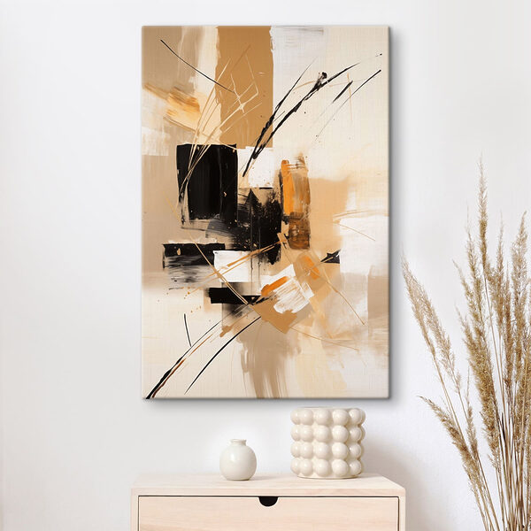 Painting of black and white squares and lines