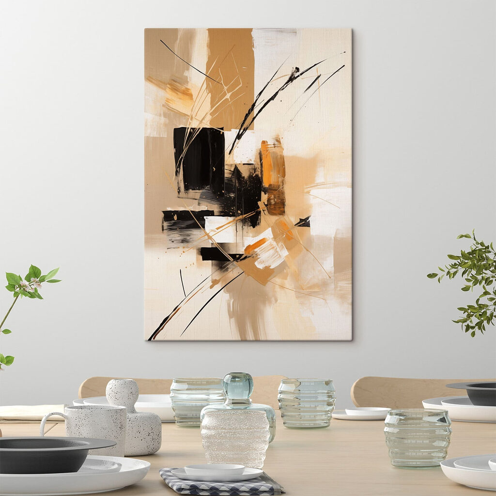 Painting of black and white squares and lines