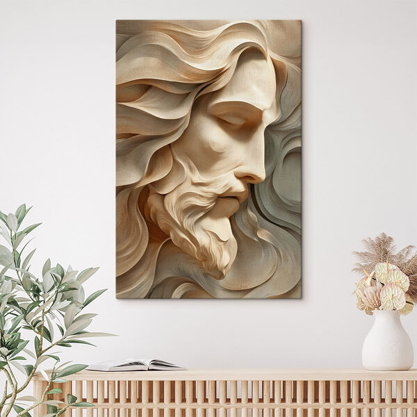 Wood carving of a man's face Wood carving of a man's face