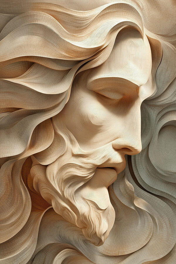 Wood carving of a man's face Wood carving of a man's face