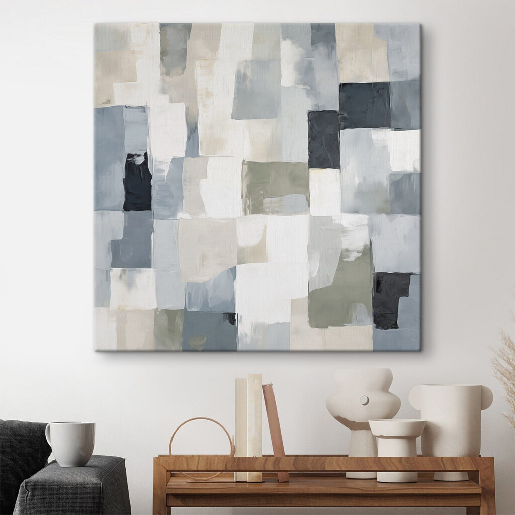 Painting of squares in different shades of gray and black Painting of squares in different shades of gray and black