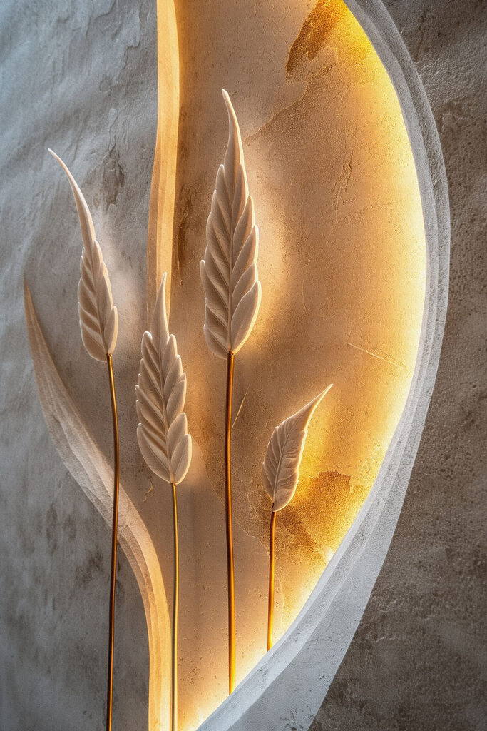 Sculpture of leaves and a light