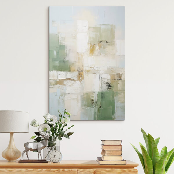 Painting of white and green squares Painting of white and green squares