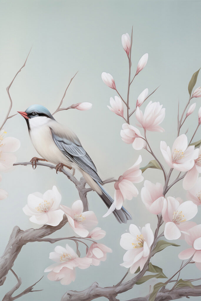 Bird on a branch with flowers Bird on a branch with flowers
