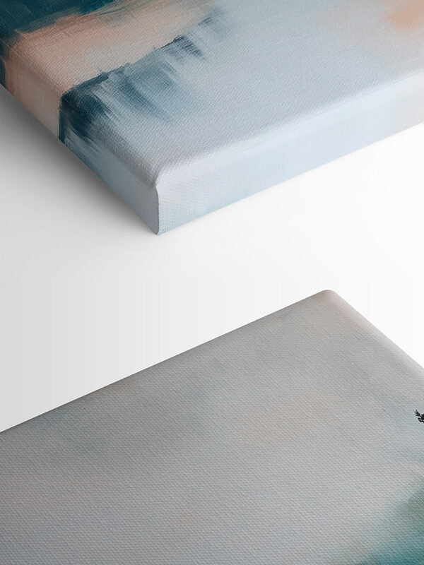 Painting of a river with trees and fog Painting of a river with trees and fog