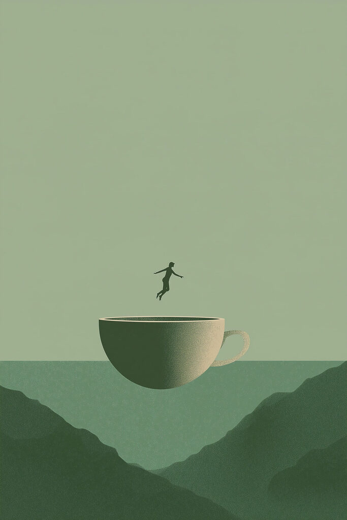 Person jumping into a cup