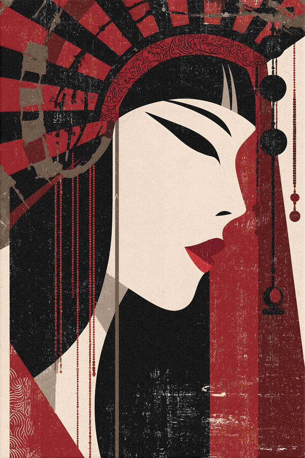 Woman's face with a fan
